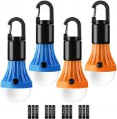 Lepro Camping Lantern, Lanterns Battery Powered Led, Portable Hanging Light Bulbs with Clip Hook for Camping, Fishing, Hiking, Hurricane, Outages, Emergency, Backpacking, 4 Packs, Batteries Included