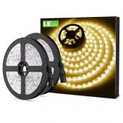 LE 12V LED Strip Light, Flexible, SMD 2835, 300 LEDs, 16.4ft Tape Light for Home, Kitchen, Party, Christmas and More, Non-waterproof, Warm White, Pack of 2