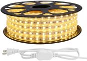LE 65ft LED Strip Lights, 120 Volt, 150W 1200 SMD 5050 LEDs, Waterproof, Flexible, Warm White, ETL Listed, Indoor Outdoor LED Rope Light for Kitchen, Ceiling, Patio, Under Cabinet Lighting and More
