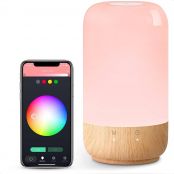Lepro Smart Bedside Lamp Bedroom Table Lamp Works with Alexa Google Home WiFi APP Phone Control Dimmable LED Nightstand Touch Lamp, White & RGB Color Changing Mood Night Light (Light Wood Grain color)