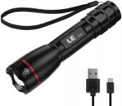 LE Rechargeable LED Flashlight, Small and Super Bright LED Tactical Torch, Handheld Flash Light, IPX7 Waterproof, 5 Lighting Modes, Zoomable, 1000 Lumens, Adjustable Brightness for Camping, Running