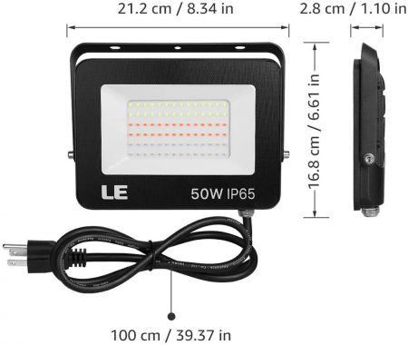 LED Floodlight 50W RGB Colour Changing Outdoor Garden Security Spotlight With 24 key Remote Control 50W Black Shell 