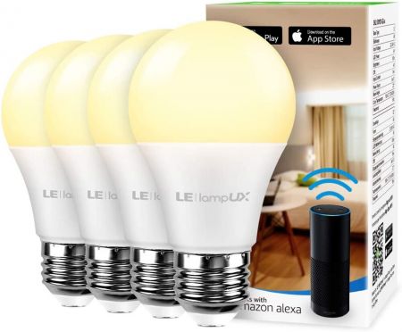 køkken Adskillelse Ofte talt 4 Pack LED Smart Light Bulbs Works with Alexa and Google Home, 60 Watt  Equivalent, Dimmable with App, Warm White 2700K, No Hub Required, A19 E26,  2.4GHz WiFi