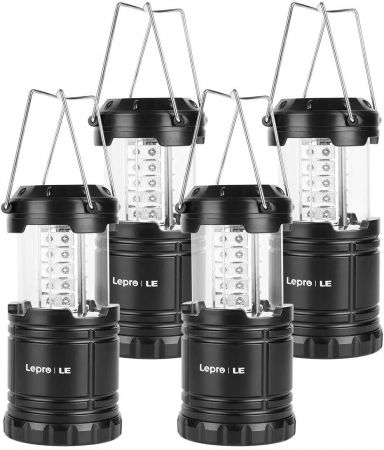 Black Battery Powered Camping Lights Super Bright Collapsible Flashlight Portable Emergency Supplies Kit Dual Mode Lichamp 4 Pack LED Camping Lanterns