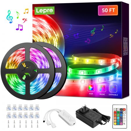 Lepro 50FT Music Sync RGB Strip Lights for Bedroom, Dining Room, Kitchen, TV Backlight