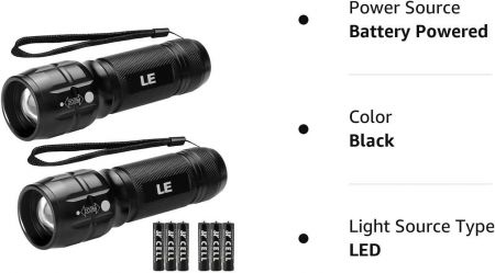 LE 2 Pack LED Flashlight Battery Operated Torch light, Handheld