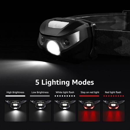 Bright White LED Headlamp Red Light Adjustable Headband 4 Modes Camping Hiking 
