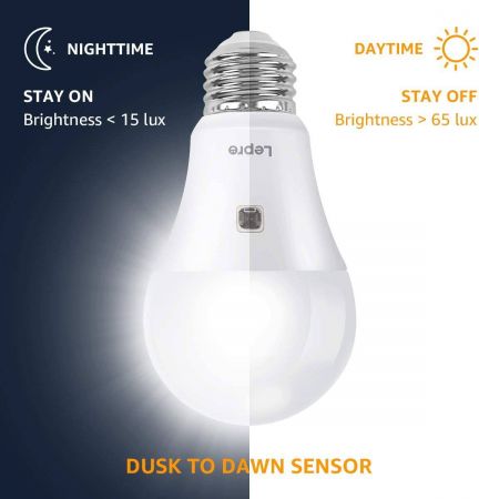 Lepro Dusk to Dawn Light Bulbs Outdoor Lighting Auto On Off Light Sensor LED Bulbs 60