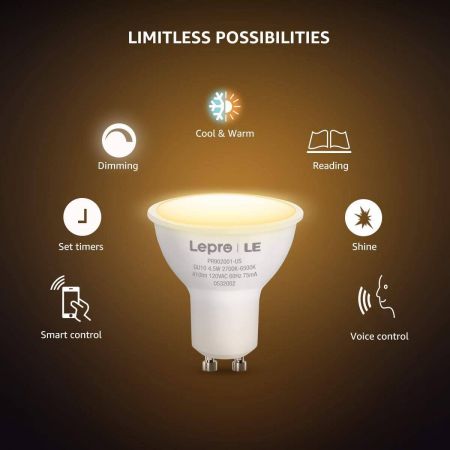 Wifi Smart GU10 LED Bulb, Works with Alexa, 2700-6500K - Lepro