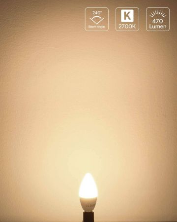 LE E12 LED Candelabra Light Bulbs, 5W 470 Lumens, 40W Equivalent Chandelier Bulbs, Non-dimmable, Warm White Candle Pack 6 [Energy Class A+]