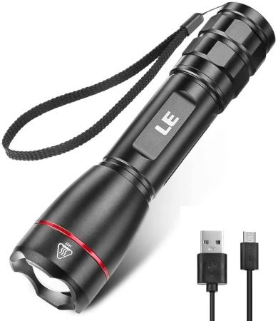 LE Rechargeable LED Flashlight, Small and Super LED Tactical Torch, Handheld Flash Light, IPX7 Waterproof, 5 Lighting Modes, Zoomable, 1000 Lumens, Adjustable Brightness for Camping, Running