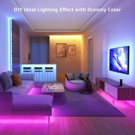 Lepro 16.4ft LED Strip Lights Works with Alexa Home, Music Sync RGB Color Changing, SMD 5050 LED Tape Light, 16 Million Colors LED Lights for Bedroom, Home, Kitchen, TV, Party