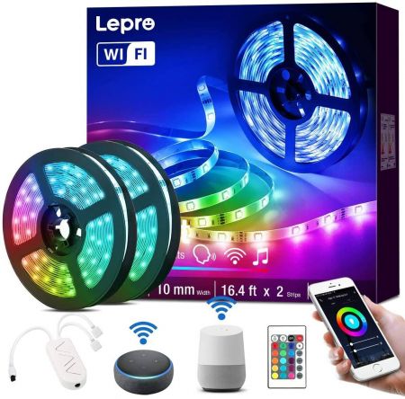 32.8ft Music Sync RGB Color Changing Smart LED Strip Lights Works with Alexa  Google Home, SMD 5050 LED Tape Light for Bedroom, Home, Kitchen, TV, Party  and Festival