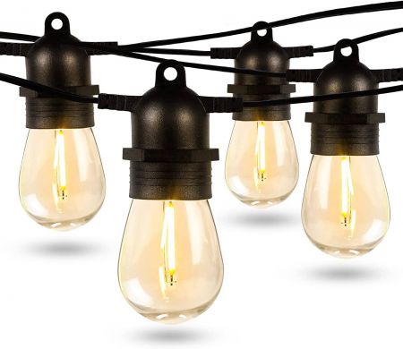S14 Outdoor String Lights, 50ft Hanging Patio Lights with 15