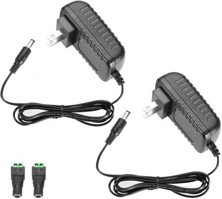 Rumante DC 12V 2A Power Supply Adapter US Plug Switching Power Supply for 12V 3528/5050 Led Strip Lights，CCTV，5.5mm x 2.1mm AC 100-240V to DC 12V Transformers 1 Pack