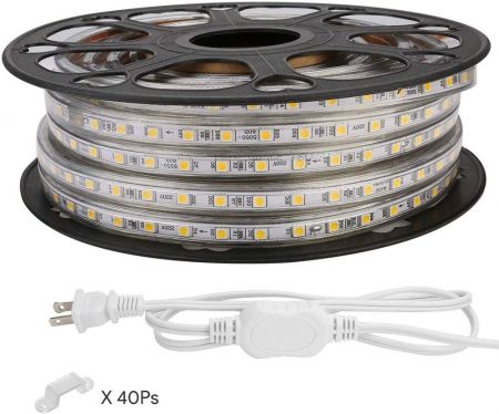 65ft LED Strip Lights, 120V 150W, Flexible, White - Lepro