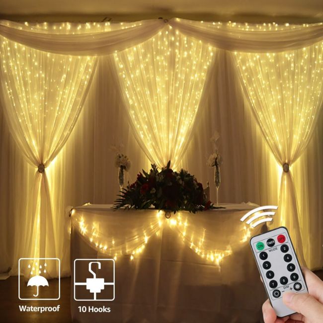 9.8*9.8ft Curtain Lights, Waterproof, 300 LED Plug in Fairy Lights with ...