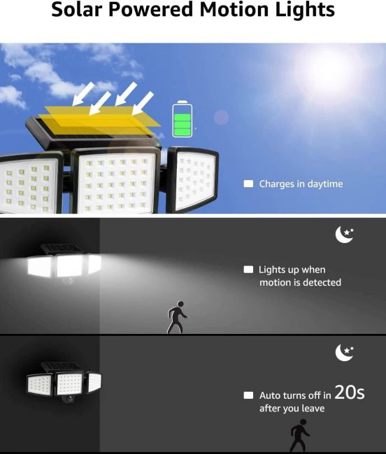 LE Solar Motion Lights Outdoor, Security Flood Lights, Waterproof, 