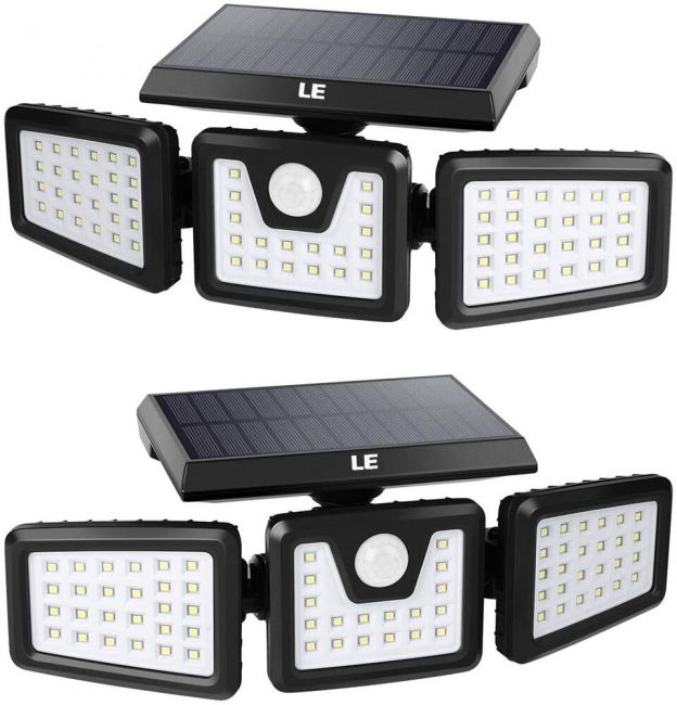 Solar Security Lights 3 Head Motion Sensor Lights Adjustable 230Led Flood Light
