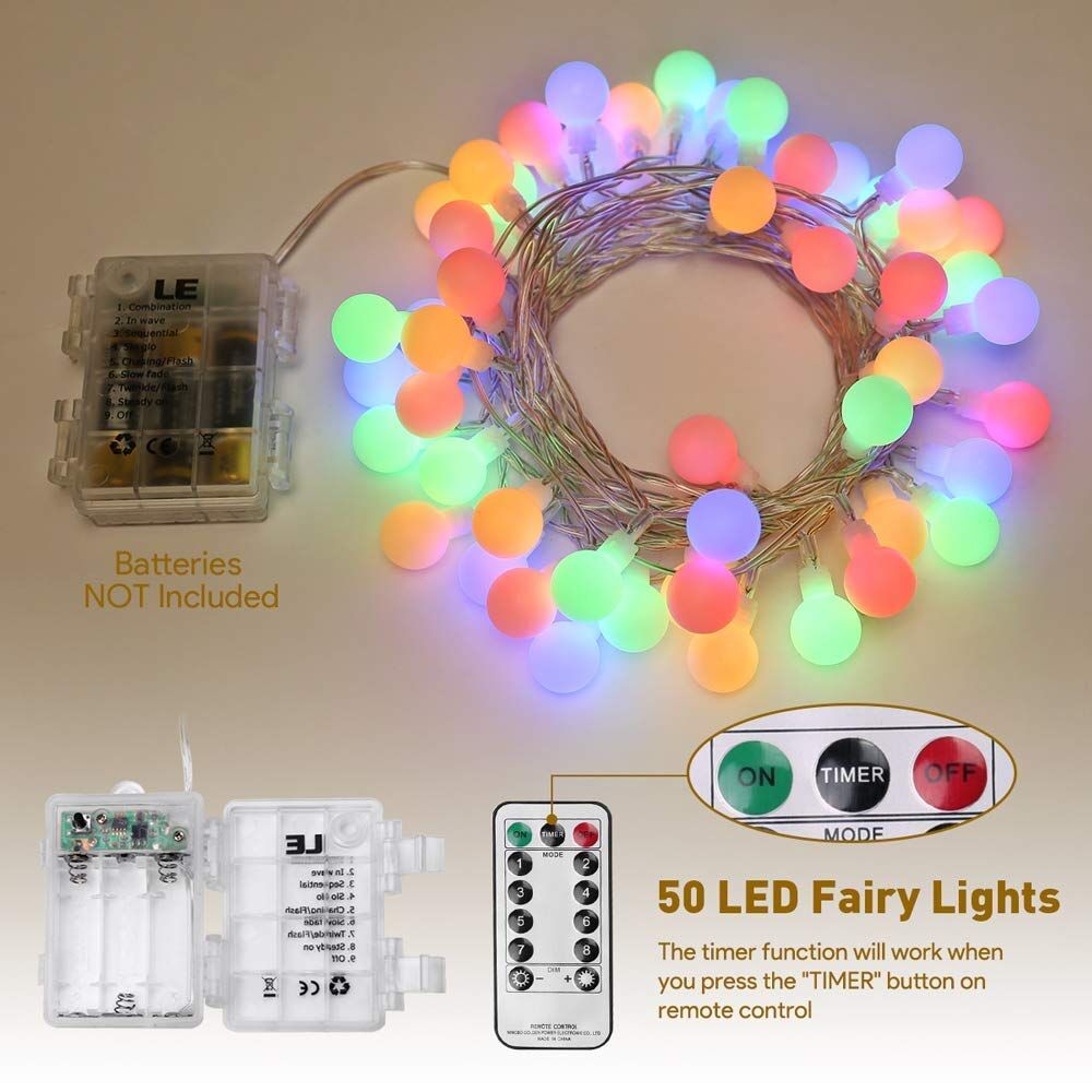 Long~8 Settings~Push Button Clear Color Battery Operated Light String~11 ft 