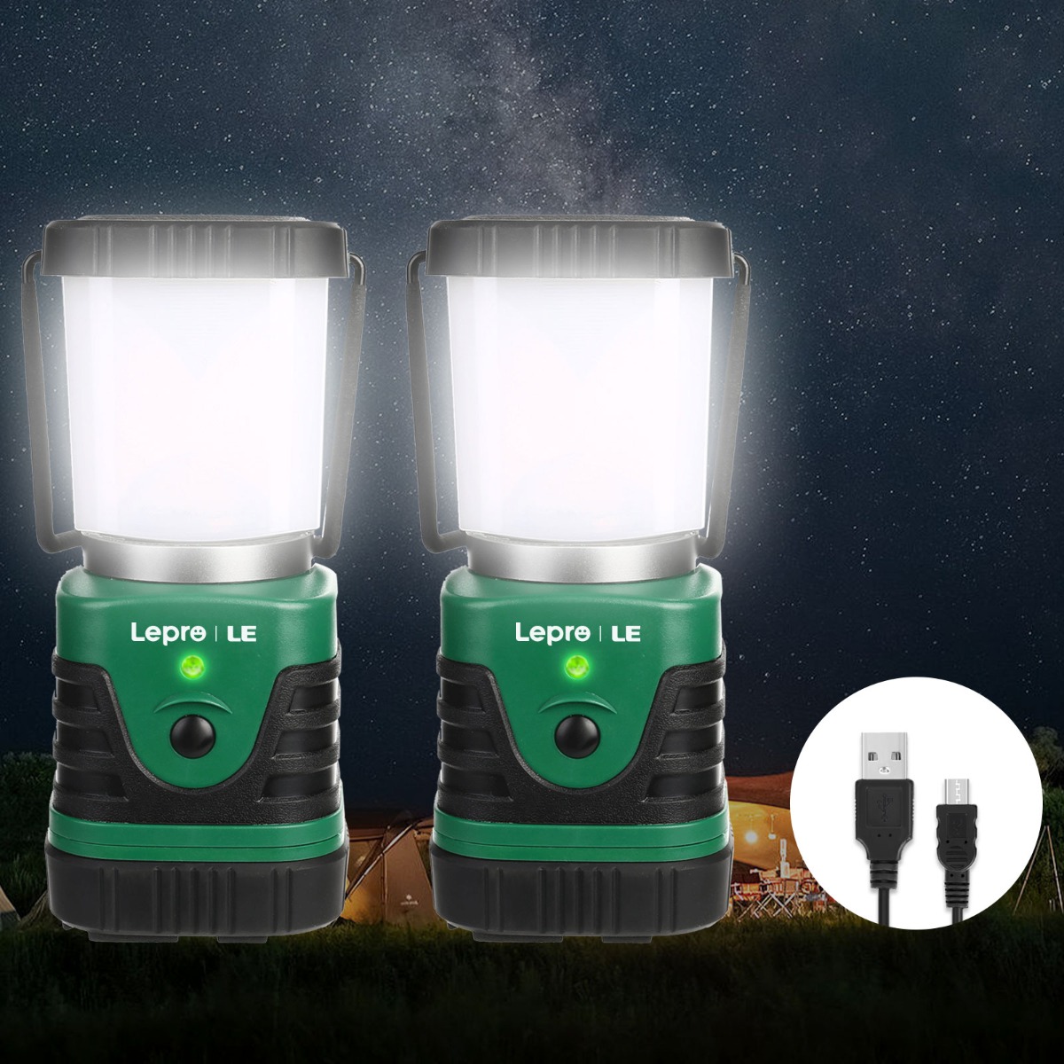 Le LED Camping Lantern Rechargeable Brightest Flashlight with 500lm 4 Green