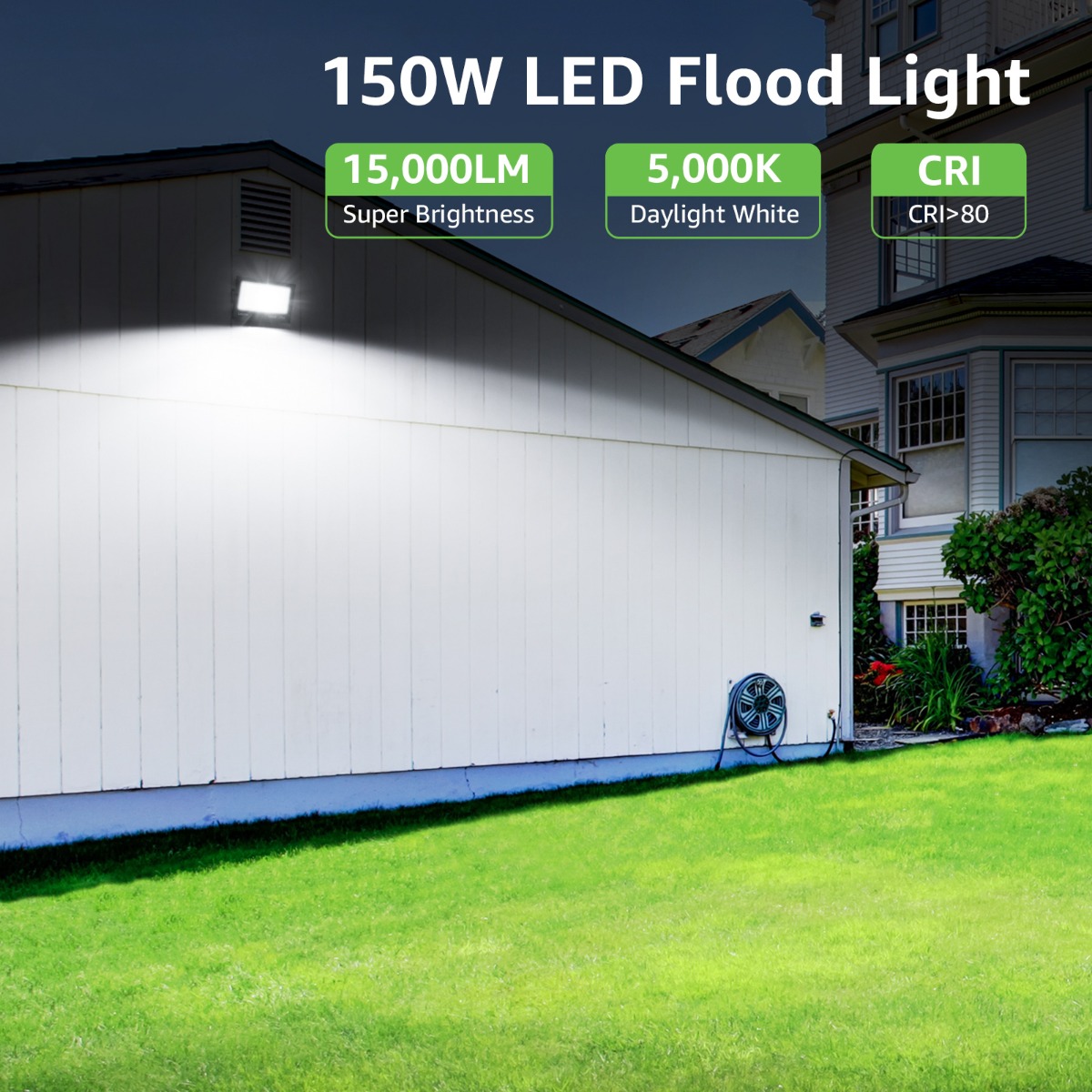 Lepro 150W Outdoor LED Flood Lights, 5000K 10,000 Lumens Super Bright for Yard, Garden, Driveway, Pool, Parking Area, Playground, Outside Floodlight