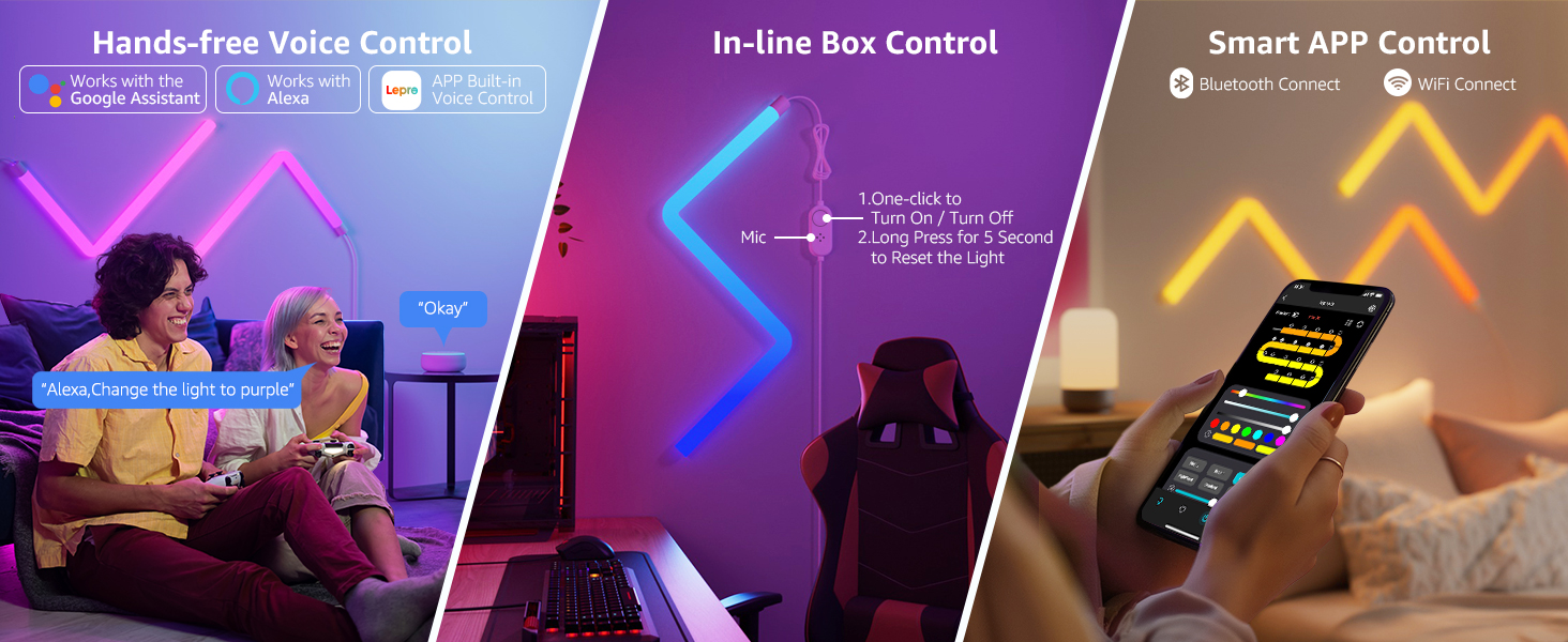 Lepro RGB LED Wall Lights with AI Music Sync, Voice Control Via App