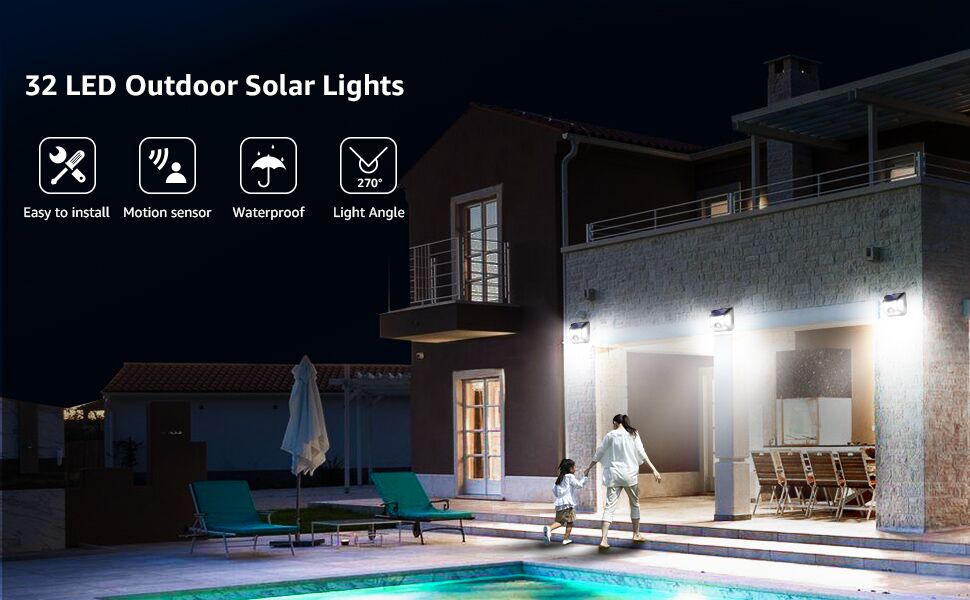 LE Solar Lights for Outside, Motion Sensor Outdoor Lights, WL4000 High  Brightness, 3 Adjustable Heads 270° Wide Lighting Angle, IP65 Waterproof,  Wireless Wall Lamp for Porch Yard Garage, 2 Packs 