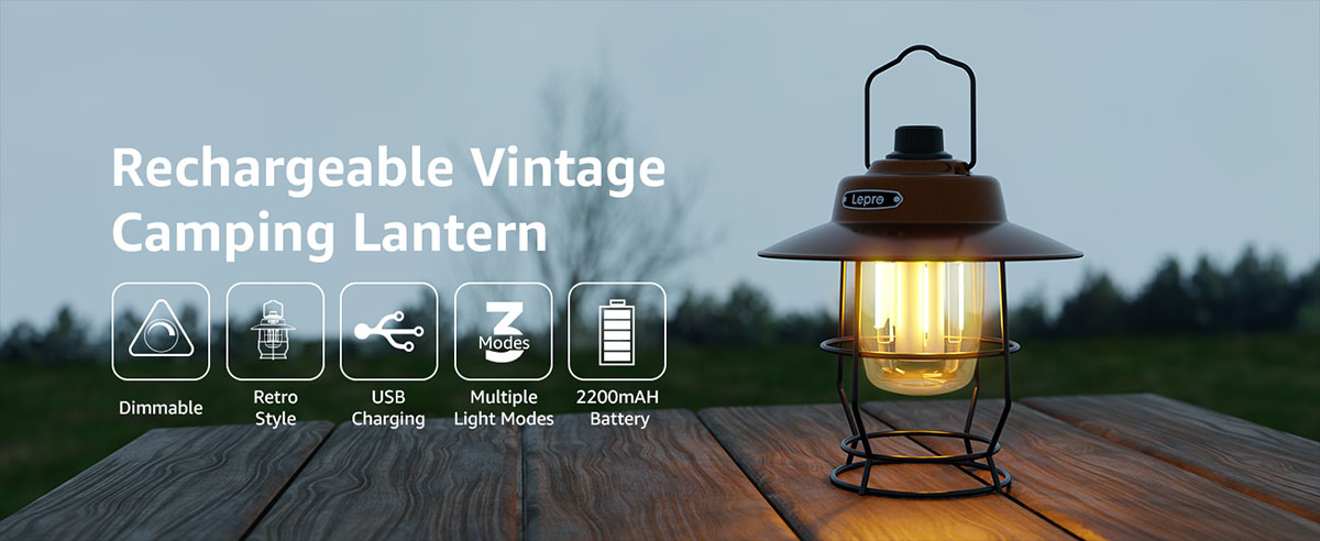 Retro Style Solar Powered Camping Lantern & Emergency Flashlight