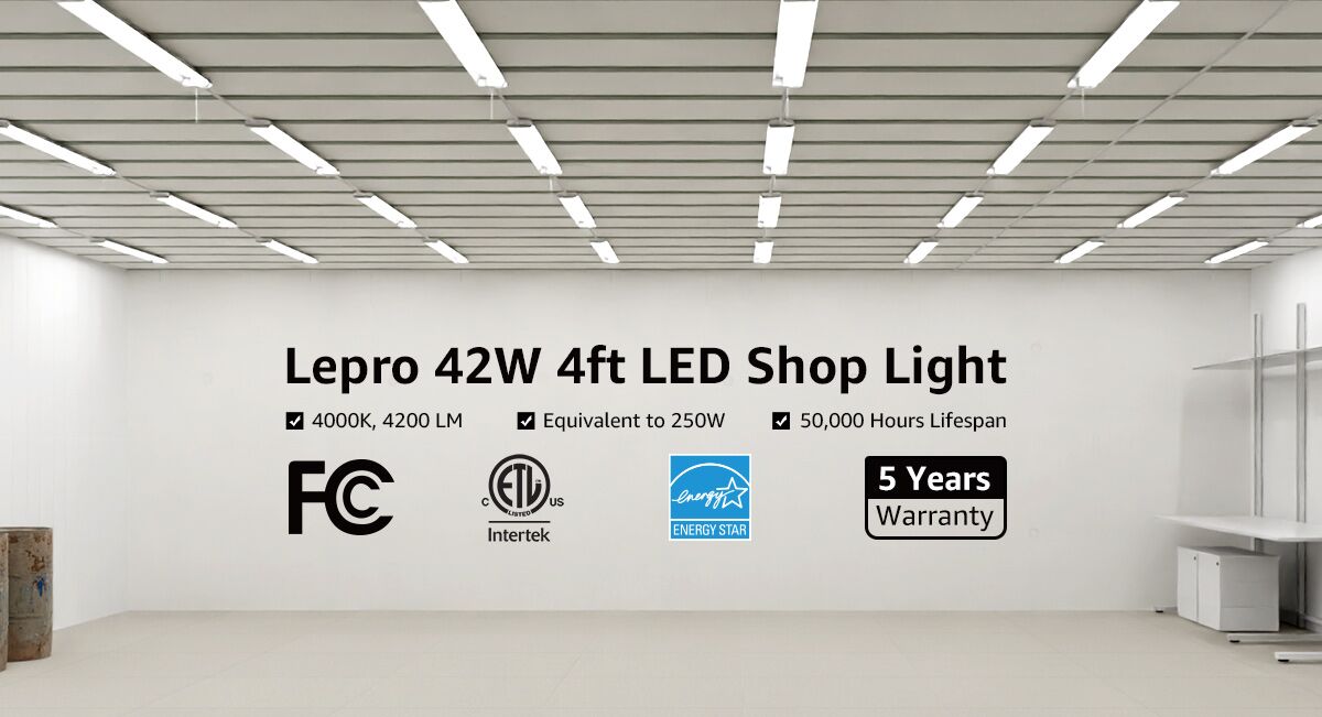 Linkable 4200lm LED Shop Light, 4ft 42w Ceiling Lights, 4000k Neutral White  For Garage, Basement, Workshop, Suspension Mount, With Pull Chain, Energy  Star Rebates Available