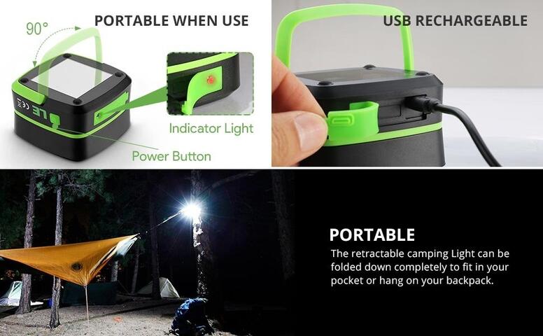 Justech LED Camping Light Rechargeable Lantern Portable USB Camping...