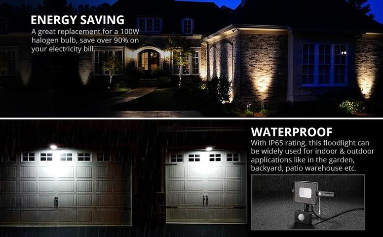 10W Gatetop Led Motion Sensor Outdoor Floodlight,10W 800lm IP65 Waterproof PIR Light,180 Adjustable Angle for Garden,Garage,Yard